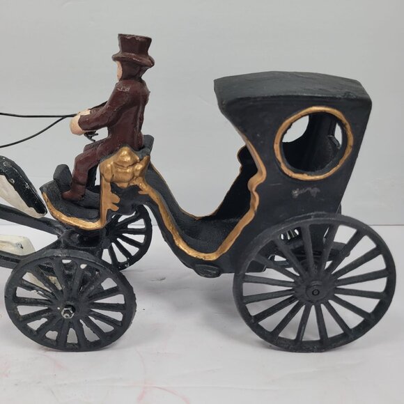 Vintage Cast Iron Horse Drawn Carriage Hand Painted Collectible with Figurine - Picture 4 of 12